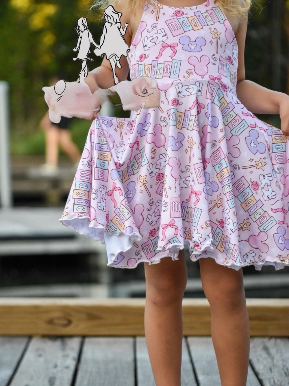 Girls' Pink Disney Magical Print Twirl Dress, Size 10